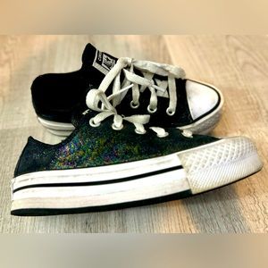 Converse CTAS Eva Lift Platform Low Top. Black Iridescent Leather. Size 13. BLK